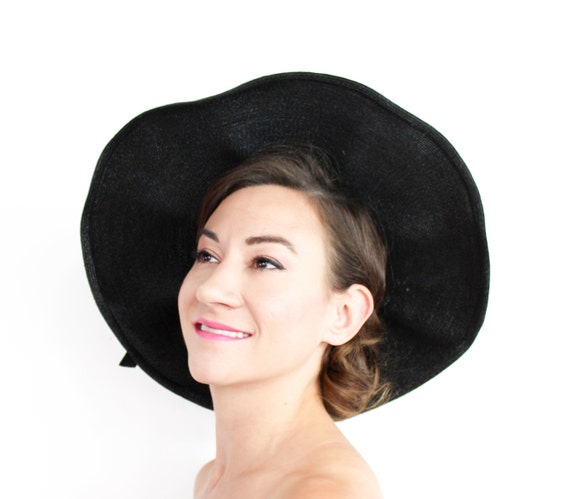 1940s Black Wide Brim Hat | 40s Black Saucer Hat |