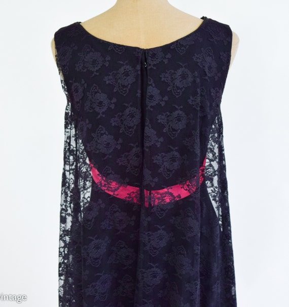 1960s Black Lace & Hot Pink Party Dress | 60s Bla… - image 8
