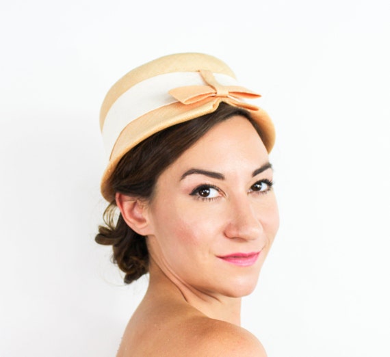 1950s Peach Straw Bucket Hat | 50s Beige Raffia H… - image 3