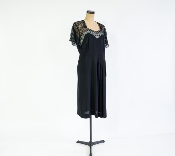 1940s Black Lace Crepe Dress | Vintage Black Cock… - image 2