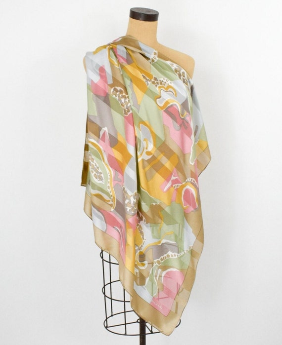 1980s Beige & Pink Silk Scarf | 80s Beige Abstract