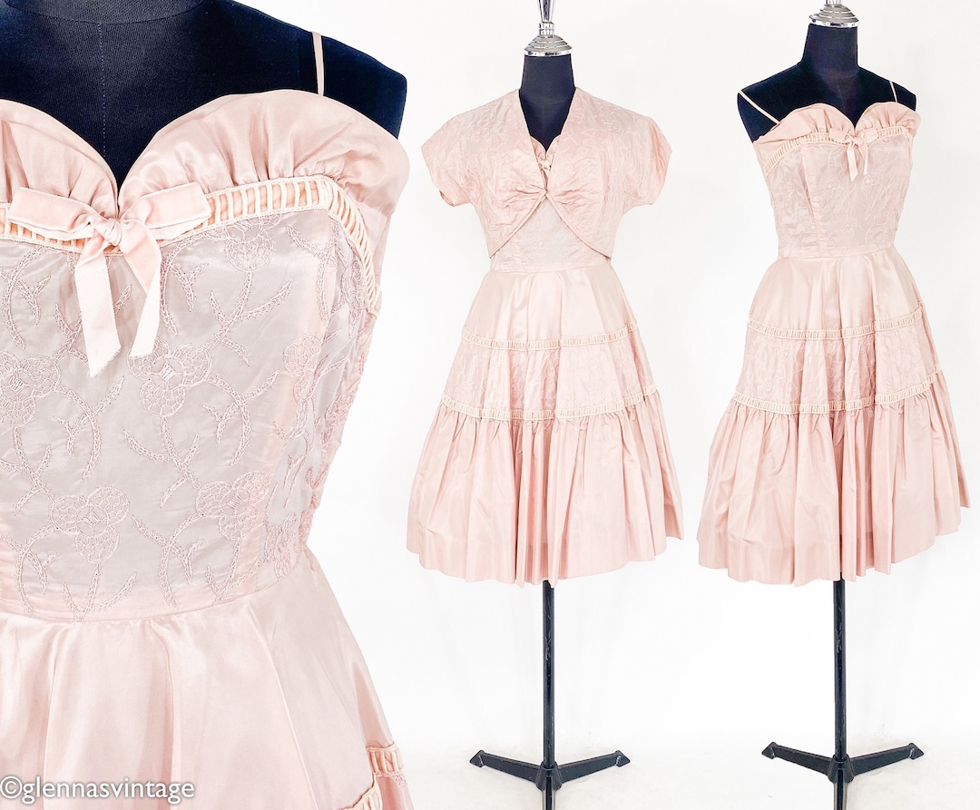 Aldrich Original 40s Black/Pink Party Dress, Short Petal Sleeves 25