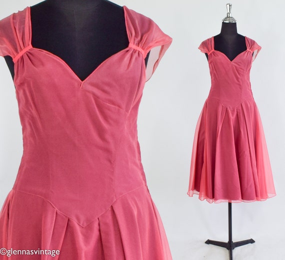 1940s Mauve Pink Party Dress | 40s Pink Chiffon E… - image 2