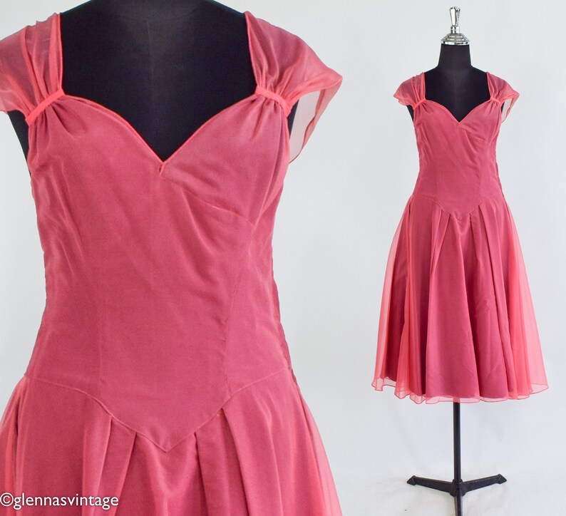 1940s Mauve Pink Party Dress 40s Pink Chiffon Evening Dress Medium image 2