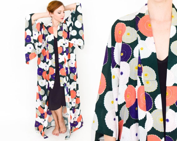 Floral Kimono Robe | Green Orange Floral Robe | Ch