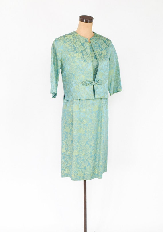 1950s Turquoise Brocade  Dress Jacket Set | 50s B… - image 6