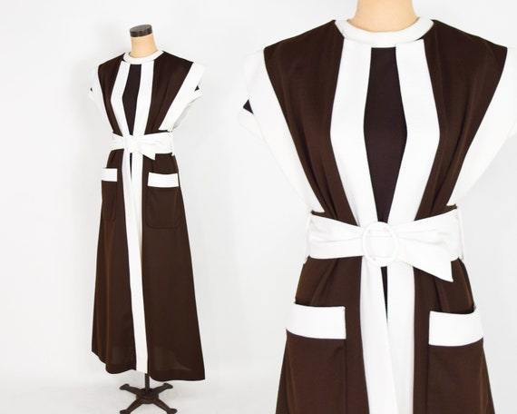 SOLD.......1970s Brown Polyester Maxi Vest | 70s M