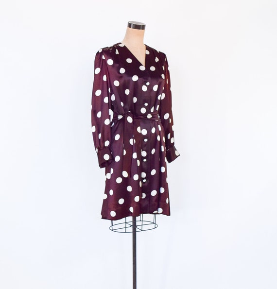1960s Brown Polka Dot Dress | 60s Brown & White M… - image 6