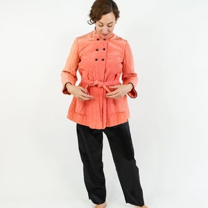 1940s Coral Quilted Pajamas Set 40s Peach Quilted Robe & Slacks Old Hollywood Medium image 6