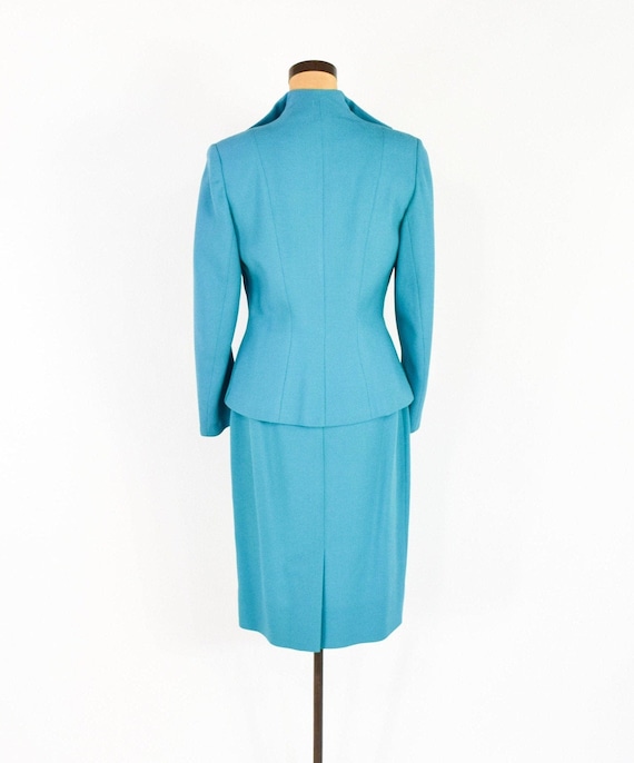 Lilli Ann | 1950s Blue Wool Crepe Suit | 50s Turq… - image 4