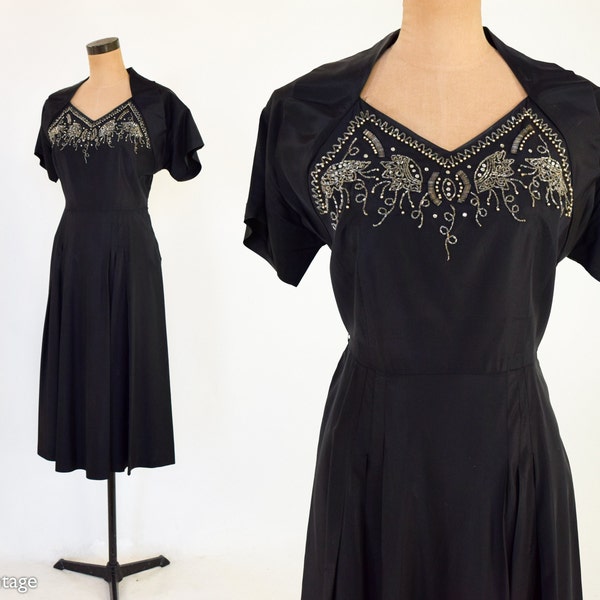 1940s Black Cocktail Dress with Chiffon Bust main image 1