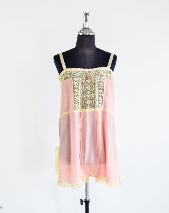 1920s Pink Silk Romper Lingerie | 20s Pink Silk C… - image 2