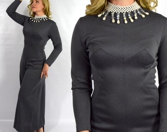 1970s Gray Palazzo Jumpsuit | Vintage Gray Knit Jumpsuit, Medium