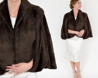 1940s Dark Brown Shirred Beaver Fur Caplet | 40s Brown Shirred Beaver Caplet | Old Hollywood | Arctic Fur Co. | One Size