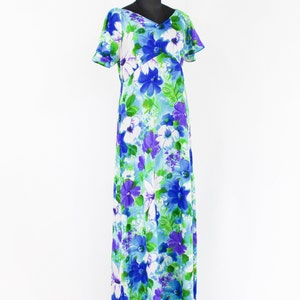 1970s Blue Flowered Maxi Dress 70s Blue White Hawaiian Maxi Dress Maluna Hawaii Small image 3