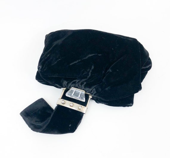 1940s Black Velvet Handbag | 40s Black Silk Velvet