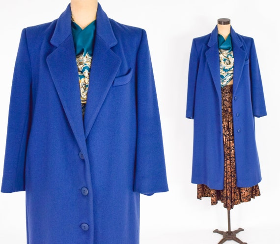 1980s Blue Wool Coat | Vintage Cobalt Blue Overcoat | Geoffrey Beene, XL