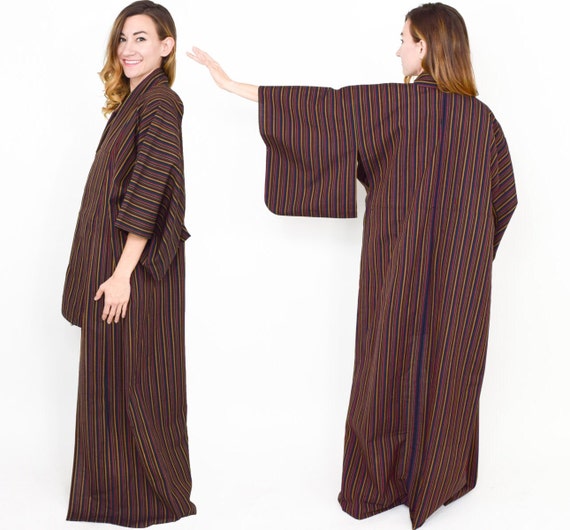 1960s Black Striped Kimono | 60s Black Striped Si… - image 2