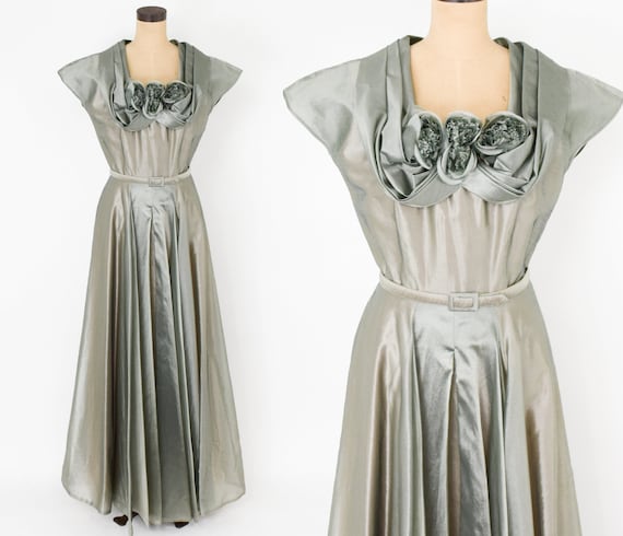 1940s Gray Iridescent Silk Evening Gown | 40s Iri