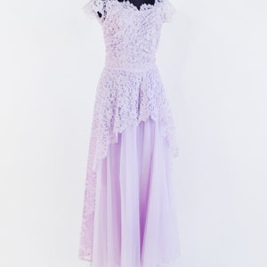 1950s Lavender Lace Prom Dress | 50s Pale Purple Long Lace Gown | X