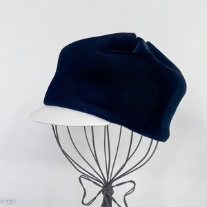 1960s Black Velvet Hat 60s Black Velvet Cap Twiggy Style The Topper Shop image 1