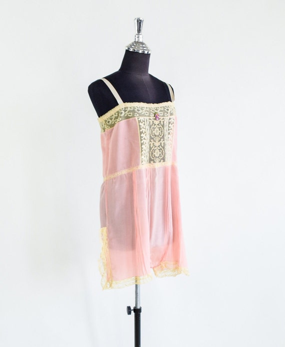 1920s Pink Silk Romper Lingerie | 20s Pink Silk C… - image 3