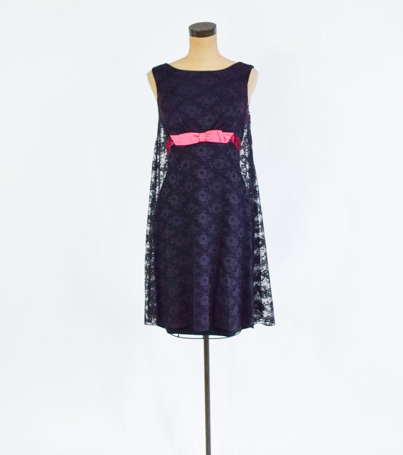 1960s Black Lace & Hot Pink Party Dress | 60s Bla… - image 3
