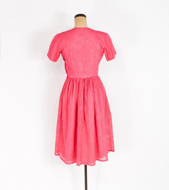 1950s Pink Floral Dress | 50s Bright Pink Chiffon… - image 7