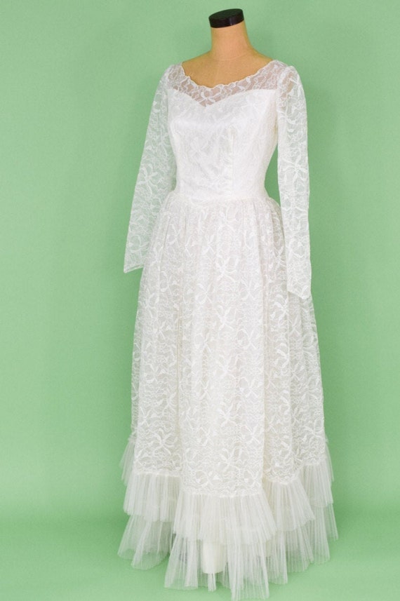 1950s White Lace Wedding Gown | 50s White Lace Fu… - image 3