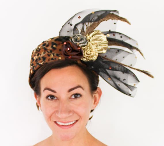 1980s Leopard Hat | Leopard Fascinator - image 1