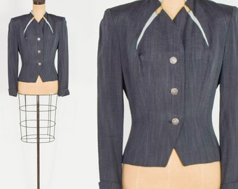 1940s Gray Suit Jacket | 40s Gray Gabardine Jacket | Style Trends of California | Medium