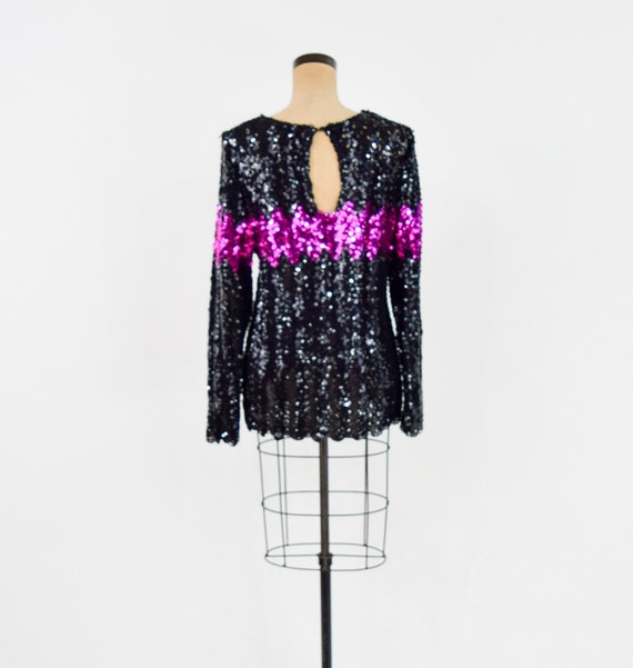 1980s Black Sequin Evening Sweater | 80s Black & … - image 6