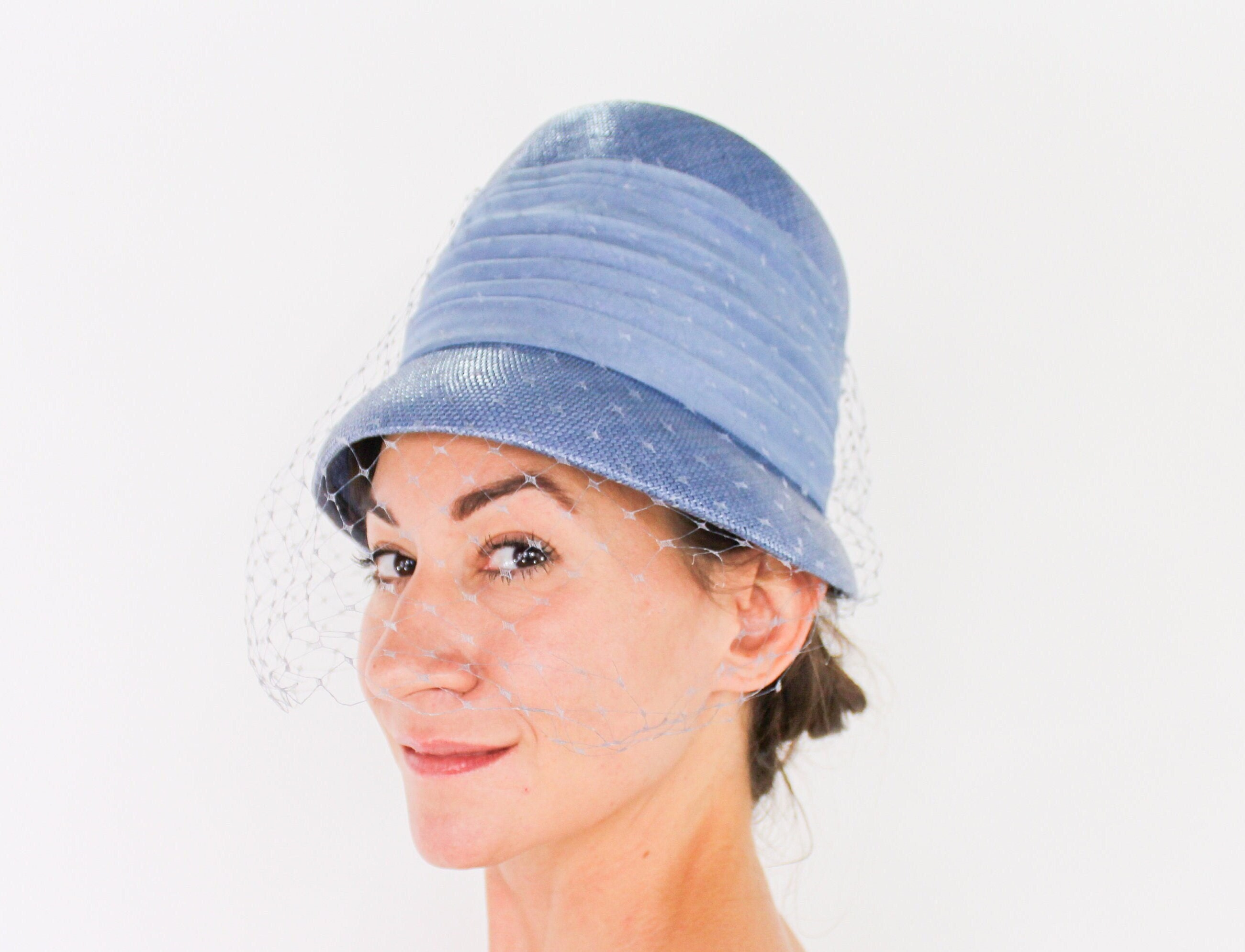 Vintage Baby Blue Raffia Straw Bucket Hat Vintage Blue Straw Bucket Hat with Ribbon and Bows, 1960s 21  main image 3