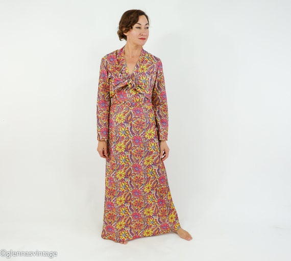 1970s Flowered Metallic Halter Maxi Dress Jacket … - image 3