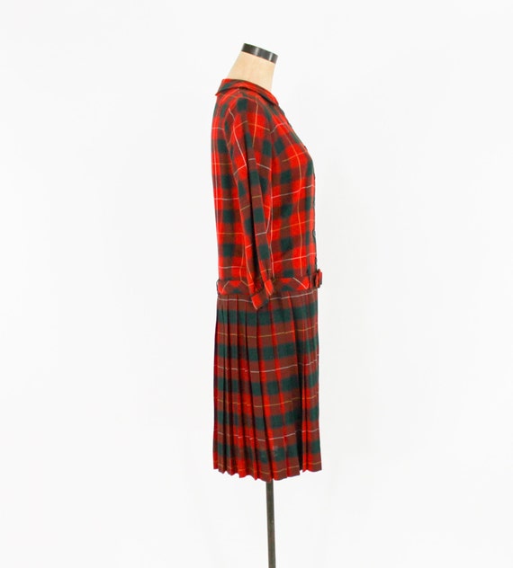 1960s Red Plaid Wool Dress | 60s Plaid Red & Gree… - image 4
