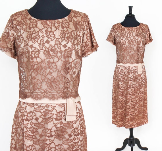 1950s Brown Lace Evening Dress |  50s Brown Lace … - image 1