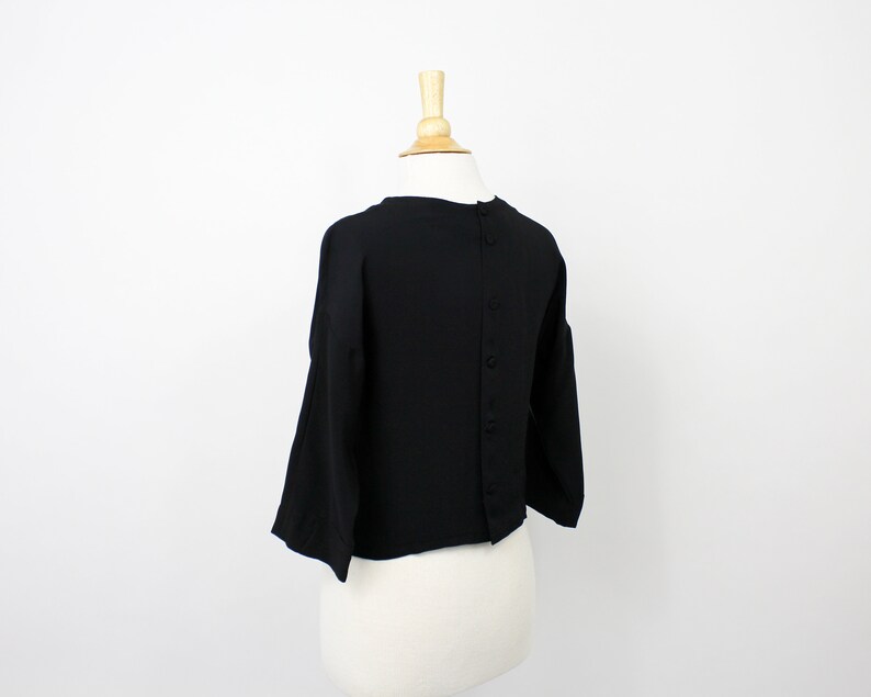 Elaine Blouse 40s Black Crepe Blouse Medium Soutache /& Rhinestone Blouse