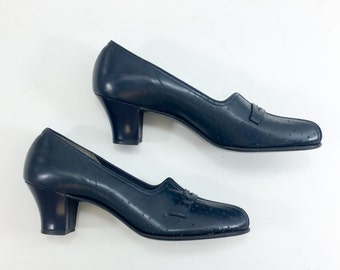1940s Navy Peep Toe Heels 40s Navy Leather Heels Dickerson
