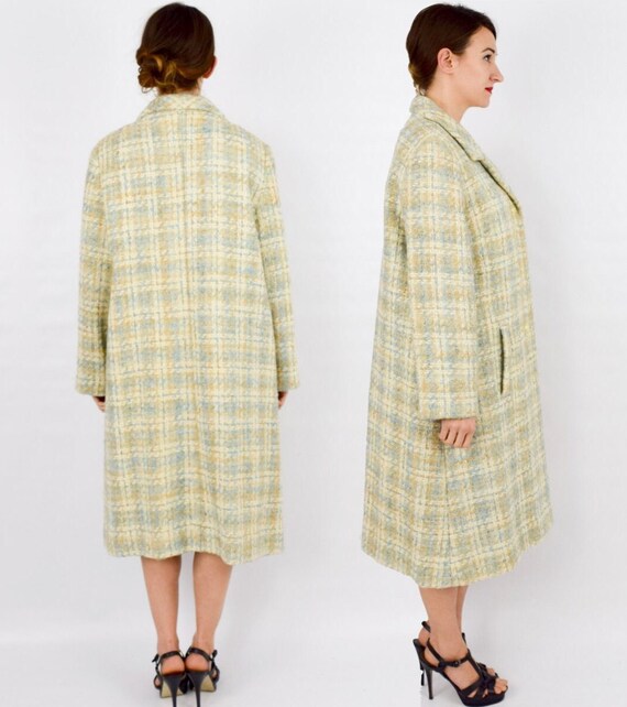1950s Creme Plaid Wool Coat Mohair | 50s Beige Pl… - image 2