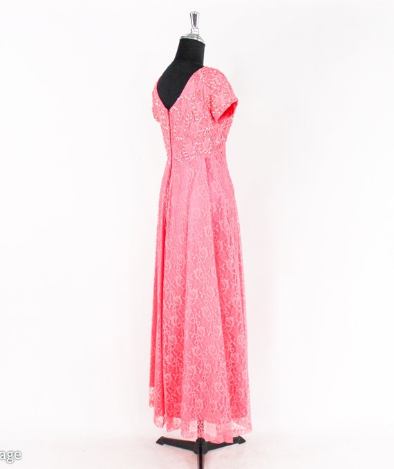 1950s Pink Lace Sequin Formal | 50s Pink Lace Eve… - image 7