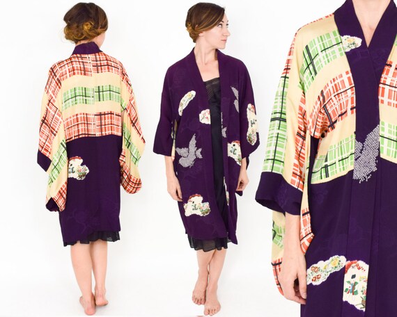 1940s Purple Long Haori | 40s Royal Purple Floral