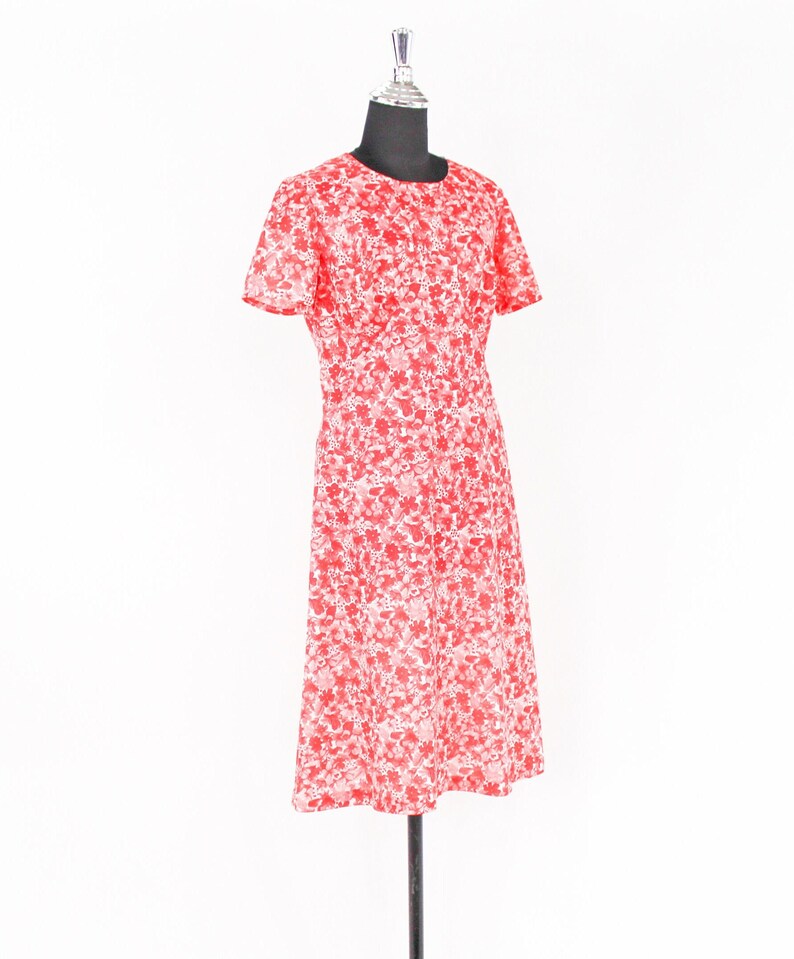 1960s Red Floral Day Dress 60s Red & White Flower Dress Medium image 2