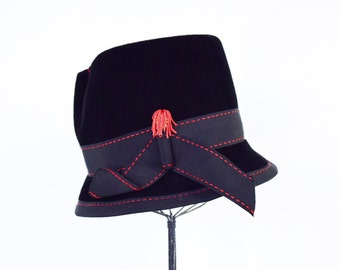 1960s Mr Philippe Black Velour Bucket Hat | Vintage High Crown Hat | Jackie O Style