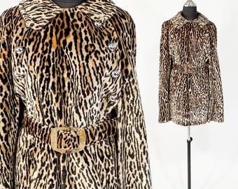 1960s Leopard Print Faux Fur Coat | 60s Animal Print Faux Fur Cape | Collins & Aikman | One Size