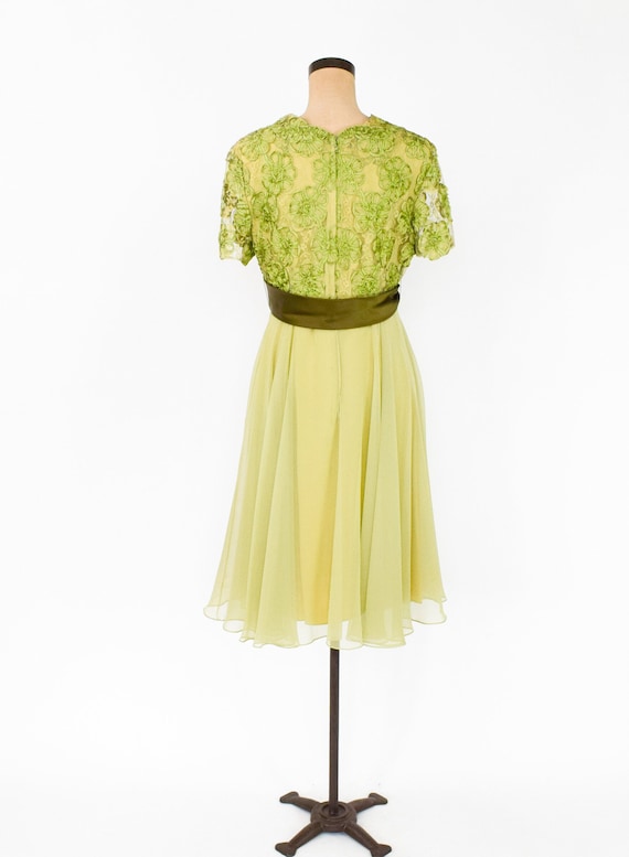 1950s Green Lace & Chiffon Party Dress | 50s Oliv… - image 5
