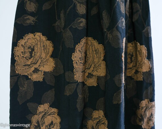 1990s Black & Bronze Floral Print Skirt | 90s Bla… - image 10