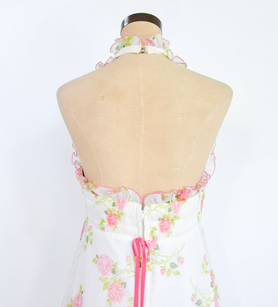 1960s White Floral Maxi Dress | 60s Pink & White … - image 6