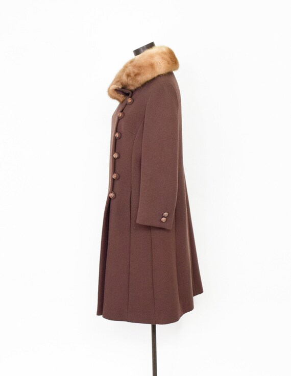 1960s Brown Wool & Mink Collar Coat | 60s Brown W… - image 4