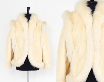 1980s White Mink & Fox Trim Jacket | 80s Creme Mink Jacket  | Richard's House of Fur | Large