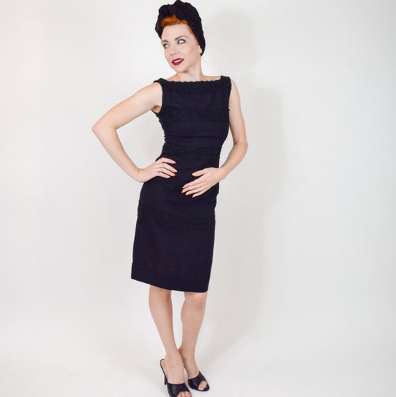 1960s Black Lace Dress | 60s Black Lace Sleeveless